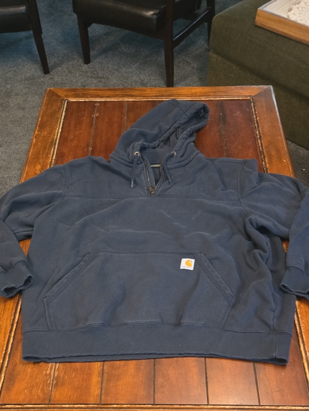 Carhartt Men's Navy Zip-Neck Hooded Work Sweatshirt